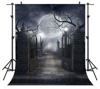 BackdropsOnline Halloween Photo Backdrop for Photography Moonnight Scary Gothic Cemetery Gate Background for Halloween Party Decorations Studio Photo Props 8x10FT