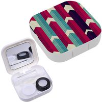 Portable Contact Lens Case Box Travel Kit Mirror + Bottle + Tweezers Container Holder [ Retro Stripes ]