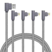 4 Pack (6/6/10/10FT) 90 Degree Extra Long Charge Cable Right Angle Phone Charger Cable/Data Sync USB Charging Cable Fast Charging Cord Compatible with Phone Xs XR X 8 7 6 Plus (Grey)