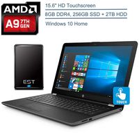 2020 HP 15.6" Touchscreen Laptop Computer, AMD A9-9420 up to 3.6GHz, 8GB DDR4 RAM, 256GB SSD + 2TB HDD, 802.11ac WiFi, Bluetooth, USB 3.1, HDMI, Smoke Gray, Windows 10 + EST 500GB External Hard Drive