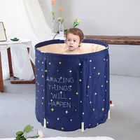 Foldable Bathtub Portable Soaking Bath Tub,Eco-Friendly Bathing Tub for Shower Stall,Thickening with Thermal Foam to Keep Temperature,Blue Sky