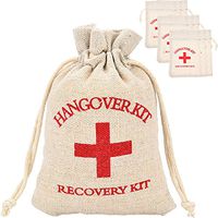 Maxdot 20 Packs Cotton Muslin Wedding Party Favor Bags Red Cross Bachelorette Hangover Kit Bags Recovery Kit Bags Survival Kit Bags Drawstring Bag, 6 x 3.9 Inches