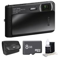 Sony DSC-TX30/B DSC-TX30 TX30 B DSCTX30 DSCTX30B 18 MP Digital Camera with 5X Optical Image Stabilized Zoom and 3.3-Inch OLED (Black) Bundle with 8GB Card, Carrying Case, and 3 Piece Lens Cleaner
