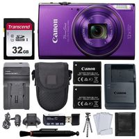 Canon PowerShot ELPH 360 HS Digital Camera (Purple) + Black Point & Shoot Case + AC/DC Travel Charger & Replacement Battery + Transcend 32GB UHS-I U1 SD Memory Card + Top Value Accessories!