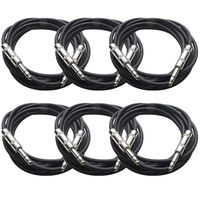 Seismic Audio SATRX-10Black6  6 Pack of Black 10' 1/4"TRS to 1/4" TRS Patch Cables