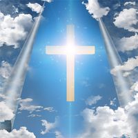 Leowefowa 5X5FT Vinyl Jesus Christian Backdrop Lignting Cross Blue Sky White Cloud Religious Belief Nature Photography Background Kids Adults Happy Easter Holiday Party Decoration Photo Studio Props