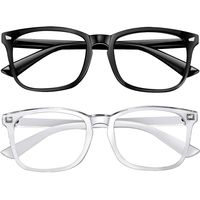 Blue Light Blocking Glasses 2pack Square Computer Glasses Women/Men, Nerd Reading Gaming Glasses Non Prescription (black/touming)
