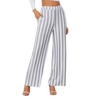 Women Wide Leg Pants Loose Long Trousers Stretch Waist Stripe Office Working Pants Hemlock (S, Grey)