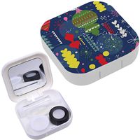 Portable Contact Lens Case Box Travel Kit Mirror + Bottle + Tweezers Container Holder [ Bright Vintage Christmas New Year ]