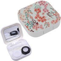 Portable Contact Lens Case Box Travel Kit Mirror + Bottle + Tweezers Container Holder [ Pink Cherry ]