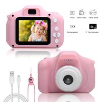 Techken Kids Camera 1080P Children Digital Camera Child Camcorder 2.0 inch Shockproof Mini Cartoon Pink Rechargeable for 3-10 Year Old Kids W/ 16 GB Memory Card