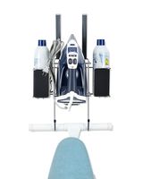 Ironing Board Hanger- with Storage Basket for Clothing Iron - Ironing Board Holder Wall Mount/or Over The Door