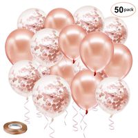 Rose Gold Confetti Latex Balloons, 50 Pack 12 inch Birthday Balloons with 65 Feet Rose Gold Ribbon for Party Wedding Bridal Shower Decorations