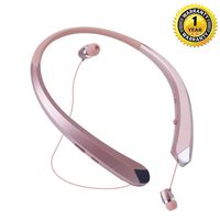 Bluetooth Retractable Headphones, Aidan fly Wireless Earbuds Neckband Headset Sports Noise Cancelling Stereo Earphones with Mic (15 Hrs Playtime, Call Vibrate Alert) (Rose Gold)