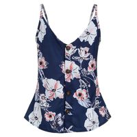 Women's Casual Spaghetti Strap Button Front Tie Front V Neck Sleeveless Blouses SADUORHAPPY Tank Tops (L, Navy)