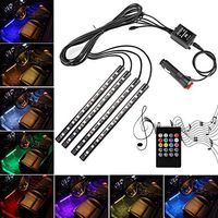 Savvypixel Car LED Strip Light RGB 5050 4pcs Multi-color Car Interior Lights ,Waterproof Glow Neon Decoration Lamp with Wireless Remote Control & Car Charger