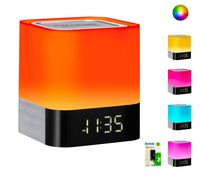 Portable Bluetooth Speaker + Music Reactive Multi-Color Touch Sensor Night Light Lamp, with LED Display, Alarm Clock, Micro SD Card & USB & AUX Slots for Smart Phone, MP3, iPad and Tablet(Upgraded)