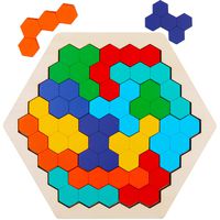 Wooden Hexagon Puzzles for Kids, WOOD CITY Colorful Shape Block Jigsaw Puzzles, Fun Brain Teasers Montessori Educational Toys, Geometry Logic Tangram Puzzles Gift for Children