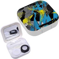 Portable Contact Lens Case Box Travel Kit Mirror + Bottle + Tweezers Container Holder [ Geometric Grunge ]