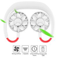 Hands Free Portable Neck Fan - Portable USB Battery Rechargeable Mini Fan with 3 Speeds Modes- Cooler Fan with Dual Wind Head for Home Office Travel Indoor Outdoor (White)