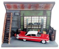 1958 Plymouth Fury Red with Darnell's Garage Scenic Display Diorama from Christine (1983) Movie 1/64 Diecast Model by Autoworld AWSD001