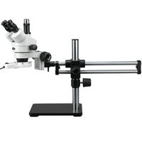 AmScope SM-5T-FRL Professional Trinocular Stereo Zoom Microscope, WH10x Eyepieces, 7X-45X Magnification, 0.7X-4.5X Zoom Objective, Ambient Lighting, Ball-Bearing Double-Arm Boom Stand