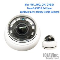 101AV 1080P True Full-HD 4in1 (TVI, AHD, CVI, CVBS) IR Indoor Dome Camera 2.8-12mm DWDR OSD Control D/N Vision High Resolution Wide Angle View for CCTV DVR Home Office Surveillance Security DC12V