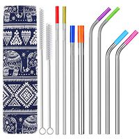 ALINK Stainless Steel Metal Straws - 6mm Wide for Yeti, RTIC, Starbucks Jars, Mason Tumblers, 8mm for Smoothies, Milkshakes, 12mm for Boba Tea, Set of 8 with 8 Soft Silicone Tips & 2 Cleaning Brushes