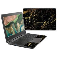 MightySkins Skin Compatible with Lenovo 300e Chromebook 11.6" (2018) - Black Gold Marble | Protective, Durable, and Unique Vinyl Decal wrap Cover | Easy to Apply, Remove | Made in The USA