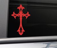 Christian Cross Vinyl Decal Laptop Car Truck Bumper Window Sticker, 6.5" x 4", Red