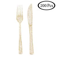 AOVITY 200 Pcs Plastic Silverware Disposable Party Plastic Flatware Set 100 Plastic Forks 100 Plastic Knives Golden