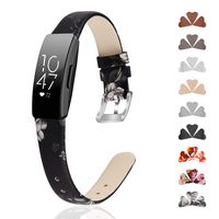 GVFM Band Compatible with Fitbit Inspire Bands/Inspire HR Band, Genuine Leather Slim Soft Strap Wristbands Accessories Replacement for Fitbit Inspire Fitness Tracker L(6.7"-8.7"), White Floral