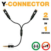 Y Splitter Mic and Mic - Microphone TRRS Splitter - 2 Microphone Splitter - Y-Splitter - Y-connector Audio Signal Splitter Cable for Lavalier Microphone