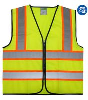 GripGlo Reflective Safety Vest, Bright Neon Color with 2 Inch Reflective Strips - Orange Trim - Zipper Front, Large
