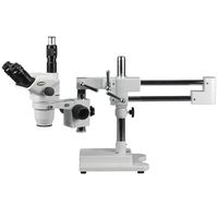 AmScope ZM-4TNW3 Professional Trinocular Stereo Zoom Microscope, EW10x and EW25x Eyepieces, 2X-225X Magnification, 0.67X-4.5X Zoom Objective, Ambient Lighting, Double-Arm Boom Stand, Includes 0.3x and 2.0x Barlow Lenses