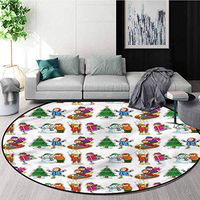 RUGSMAT Winter Modern Flannel Microfiber Non-Slip Machine Round Area Rug,Kids in Seasonal Clothes Coffee Table Mat Non-Skid Living Room Carpet Round-59