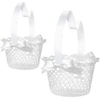 Boao White Handle Wedding Flower Girl Baskets, 2 Packs (6.7 x 6.7 x 4 Inch)