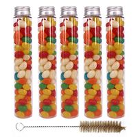 15 Pack 100ml Clear Plastic Test Tubes with Screw Caps and 1 Cleaning Brush - Gumball Candy Tubes -Jelly Belly Bean Cookie Nuts Bottle Containers for Wedding Party Christmas Décor by ZMYBCPACK