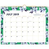 Simplified 2019-2020 Academic Year Monthly Wall Calendar, Medium, 15" x 12", Green Floral (EL201-707A)