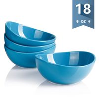 Sweese 102.107 Porcelain Bowls - 18 Ounce for Cereal, Salad, Dessert - Set of 4, Steel Blue