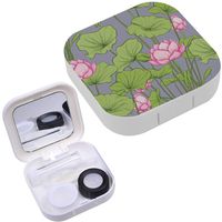 Portable Contact Lens Case Box Travel Kit Mirror + Bottle + Tweezers Container Holder [ Lotus Flower ]