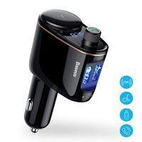 Baseus Blue FM Transmitter for Car, Car Cigarette Lighter QC3.0 3.4A Wireless Blue Tooth FM Radio Adapter MP3 Music Player Car Kit with Hands-Free Calls and 2 USB Ports Charger Support USB Drive