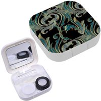 Portable Contact Lens Case Box Travel Kit Mirror + Bottle + Tweezers Container Holder [ Embroidery Style Floral Damask ]