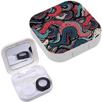 Portable Contact Lens Case Box Travel Kit Mirror + Bottle + Tweezers Container Holder [ Colored Retro Doodle Wool Texture ]
