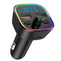 [2019 New] Bluetooth V5.0 FM Transmitter for Car, KeeKit Wireless Car Radio Adapter with Quick Charge 3.0, 7 Color RGB LED Backlit, Music Player Supports TF Card, USB Disk, Hands Free Car Kit - Black