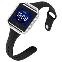 Aiseve Slim Bands Compatible for Fitbit Blaze, Thin Tapered Silicone Wristband Rose Gold Metal Frame Clasp for Fitbit Blaze Small Large Women Men (Small, Black&Silver)