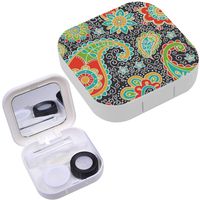 Portable Contact Lens Case Box Travel Kit Mirror + Bottle + Tweezers Container Holder [ Ethnic Floral ]