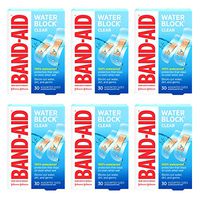 Band-Aid Brand Water Block Clear Waterproof Sterile Adhesive Bandages for First-Aid Wound Care of Minor Cuts and Scrapes, Assorted Sizes, 30 ct (Pack of 6)