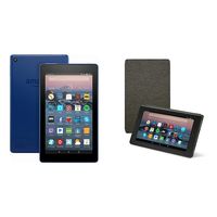 Fire 7 Tablet (8 GB, Marine Blue, With Special Offers) + Amazon Standing Case (Charcoal Black)