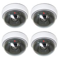 Dummy Dome Security Surveillance Camera - 4 Packs Fake Waterproof Outdoor Indoor Hemisphere Type Camera Equipment With Red Flashing LED Light（White）